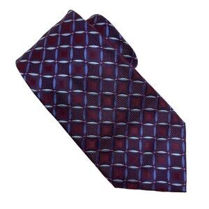 Armani Collezioni Italy Maroon Blue Geometric Men's Tie Necktie 100% Silk